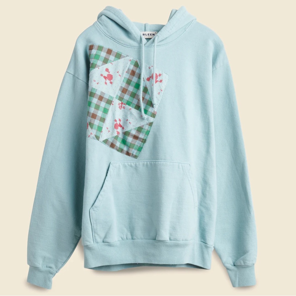 CARLEEN Overdyed Patchwork Hoodie | Sky Blue | Size M